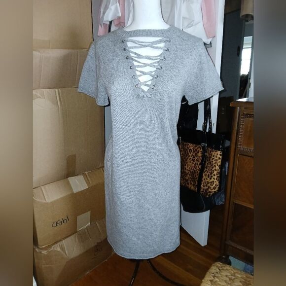 N. Philanthropy Gray Lace Up Wool & Cashmere Dress Show Samples Size  S/M - Picture 1 of 5